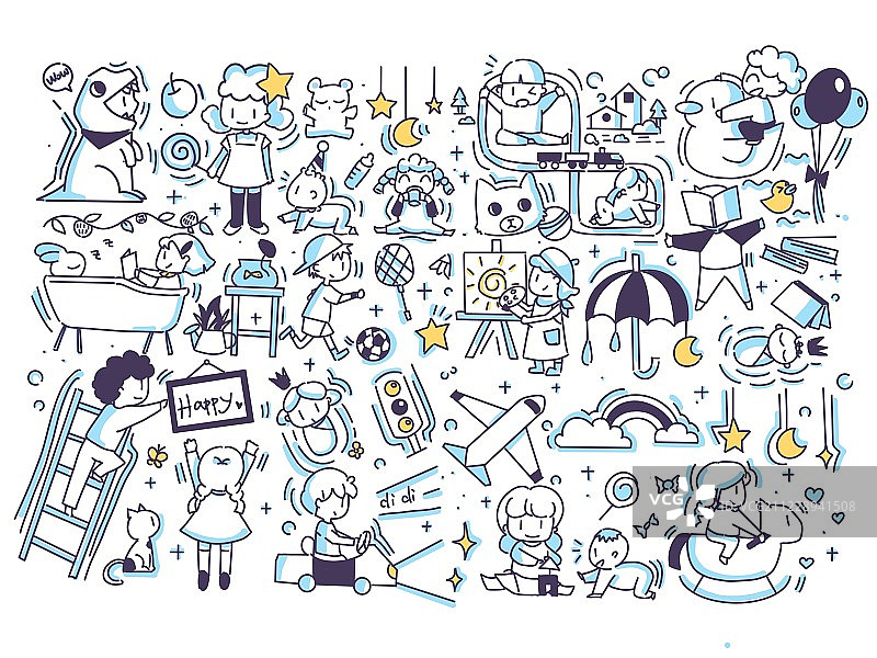 线条风——萌娃生活图片素材