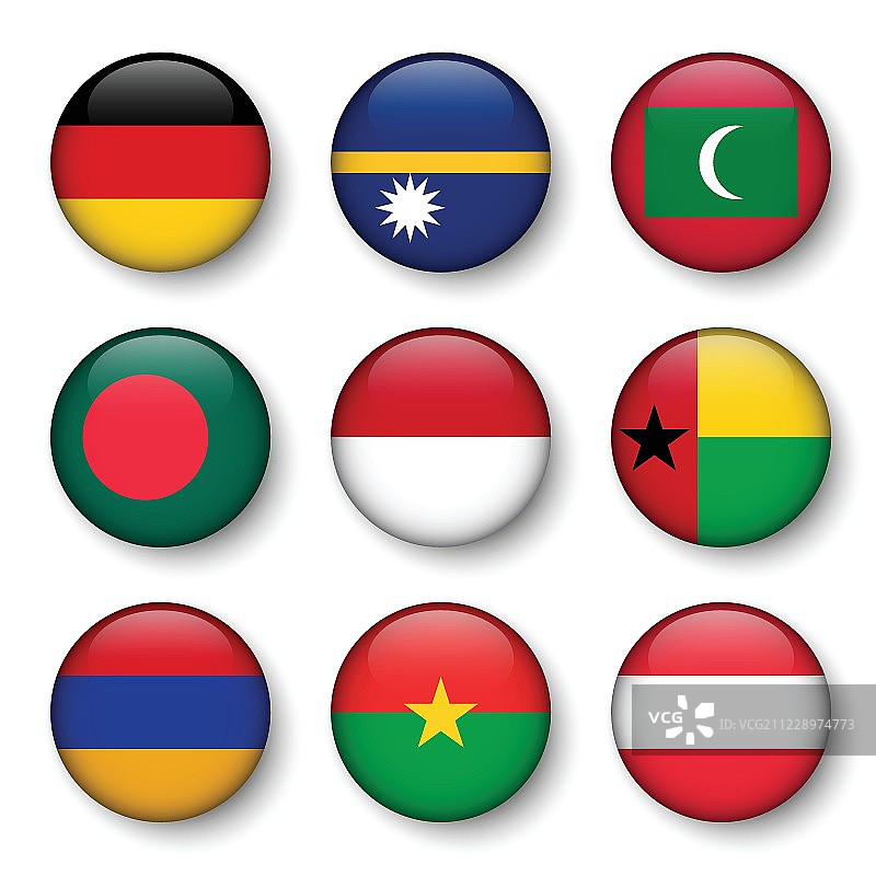世界各国国旗圆形徽章素材（德国.瑙鲁.马尔代夫.孟加拉国.印度尼西亚.几内亚比绍.亚美尼亚.布基纳法索.奥地利）图片素材