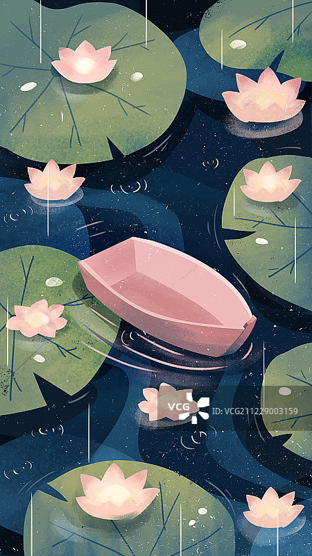 夜晚的河道中的小船图片素材