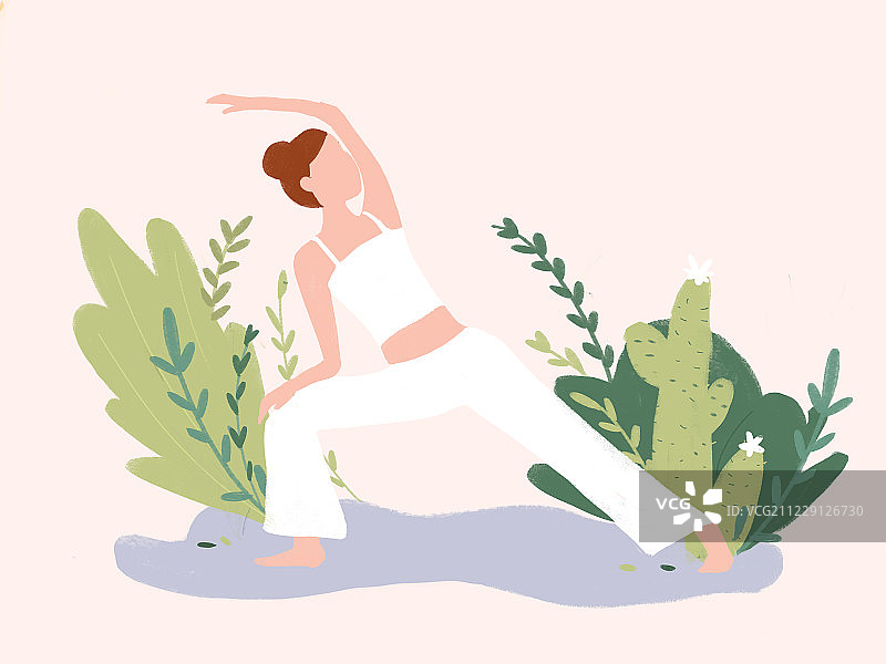 女孩在做瑜伽锻炼身体清新插画图片素材