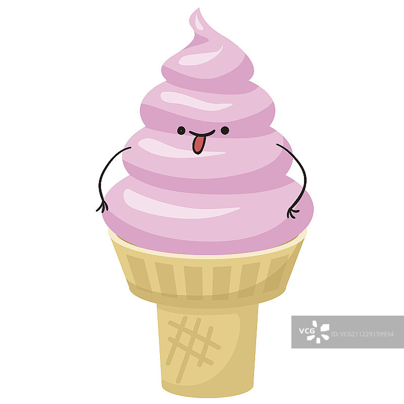 可爱表情的草莓冰淇淋插画图片素材