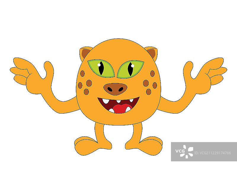 万圣节快乐卡通怪物：有趣可爱的老虎、猫角色矢量插画图片素材