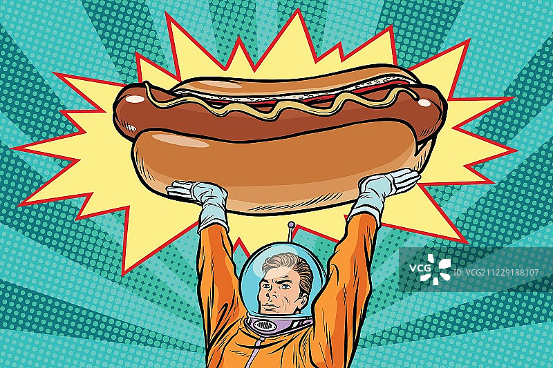 宇航员和热狗快餐图片素材
