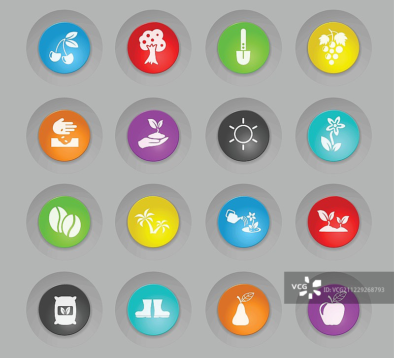 彩色塑料圆形植物按钮图标集图片素材