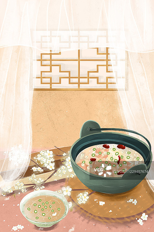 手绘古典风格炖汤手绘美食插画图片素材