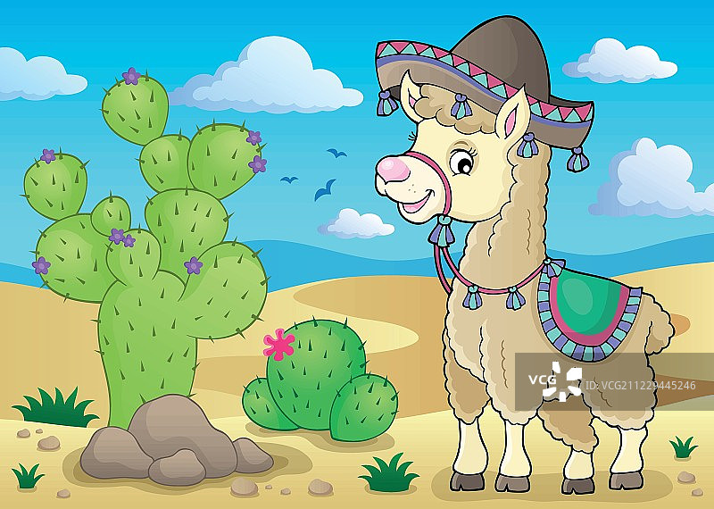 戴着阔边帽的美洲驼主题2图片素材