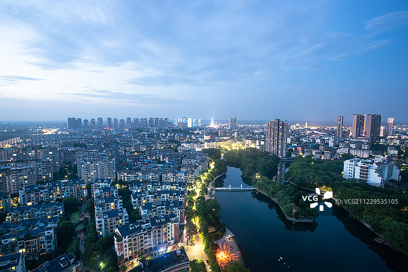 抚州城市夜景鸟瞰城市风光图片素材