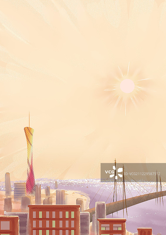 风景插画羊城旭日图片素材