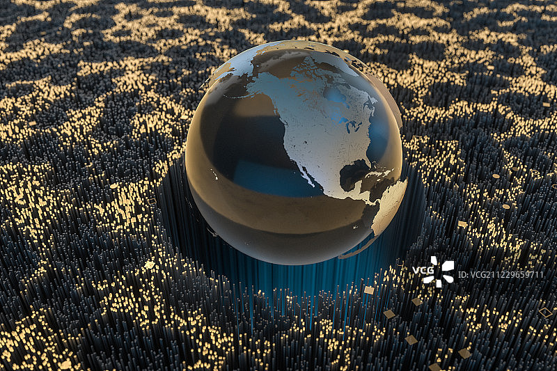 地球与科技感晶体管背景，三维渲染图片素材