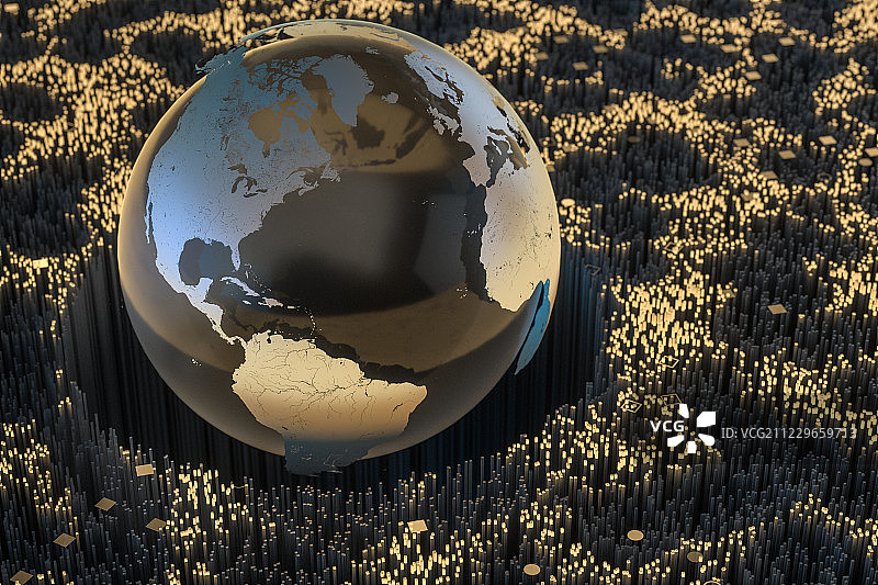 地球与科技感晶体管背景，三维渲染图片素材