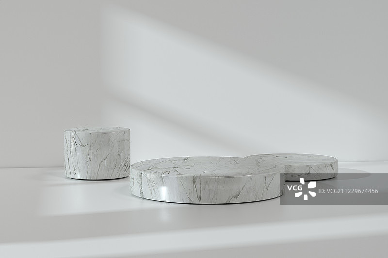 有窗户投影的空房间内的物品展示平台，三维渲染图片素材