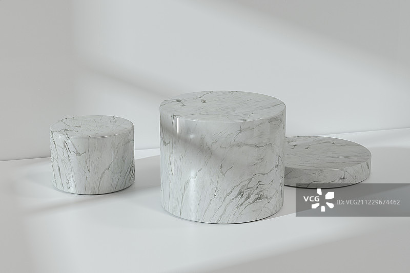 有窗户投影的空房间内的物品展示平台，三维渲染图片素材