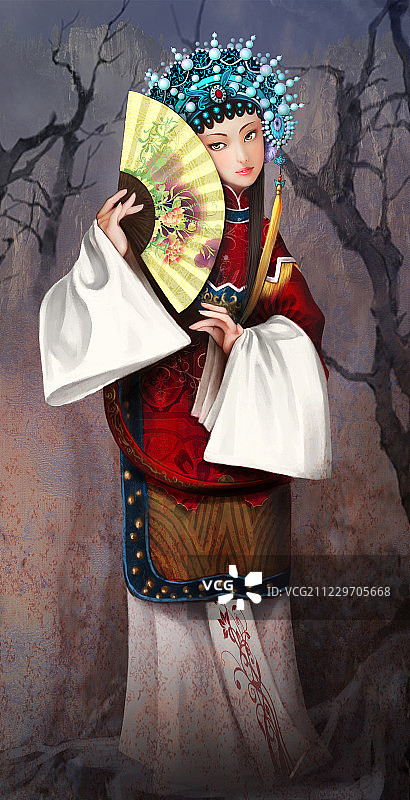 在古树下练唱的京剧花旦图片素材