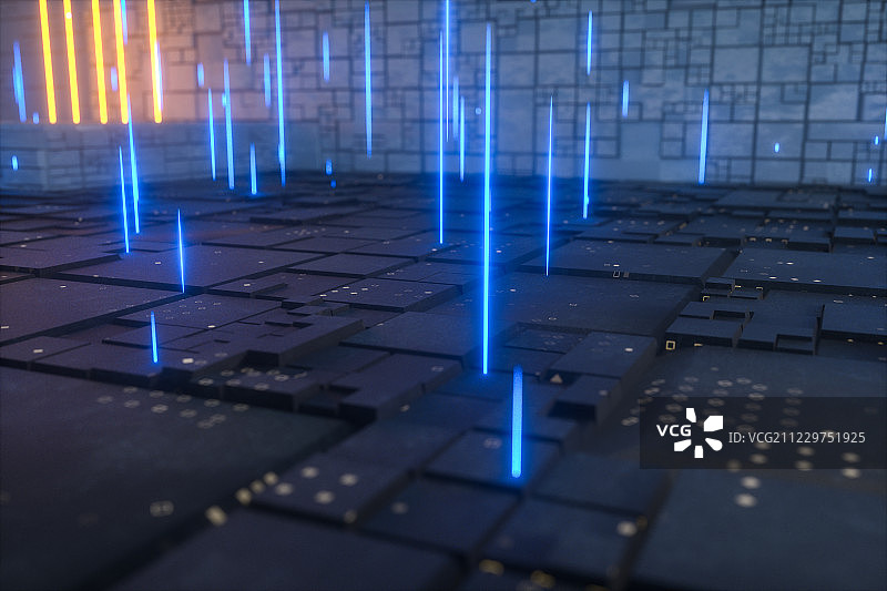 神秘深色背景，科幻感虚拟场景，三维渲染图片素材