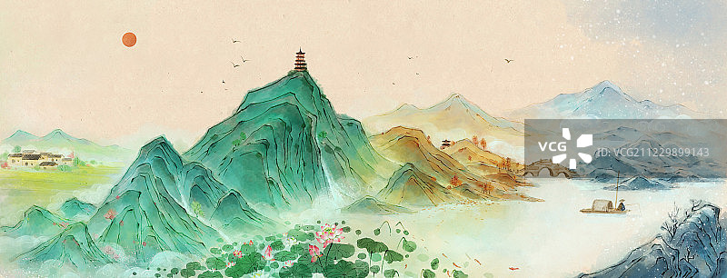 四季风景水墨画图片素材