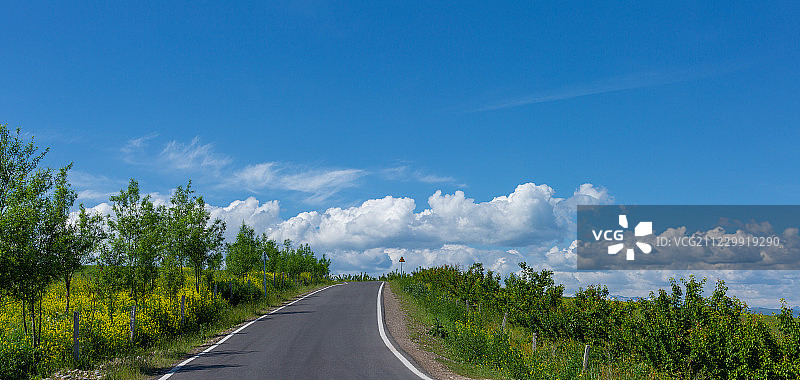 蓝天白云下的乡村公路图片素材