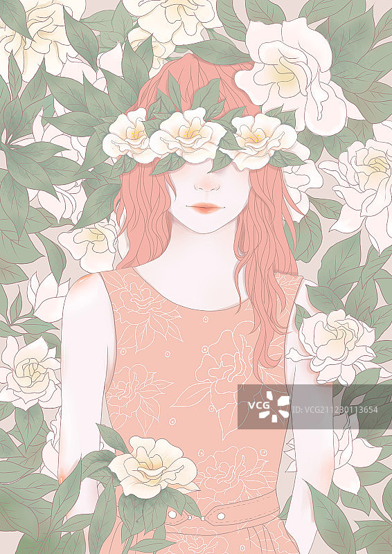 带着花环的女孩图片素材