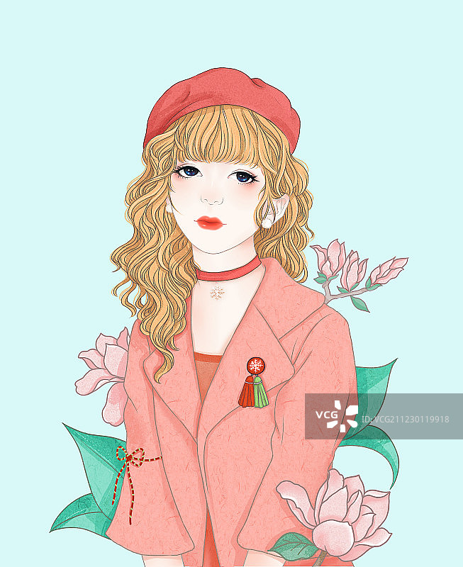 带贝雷帽的美丽女孩图片素材