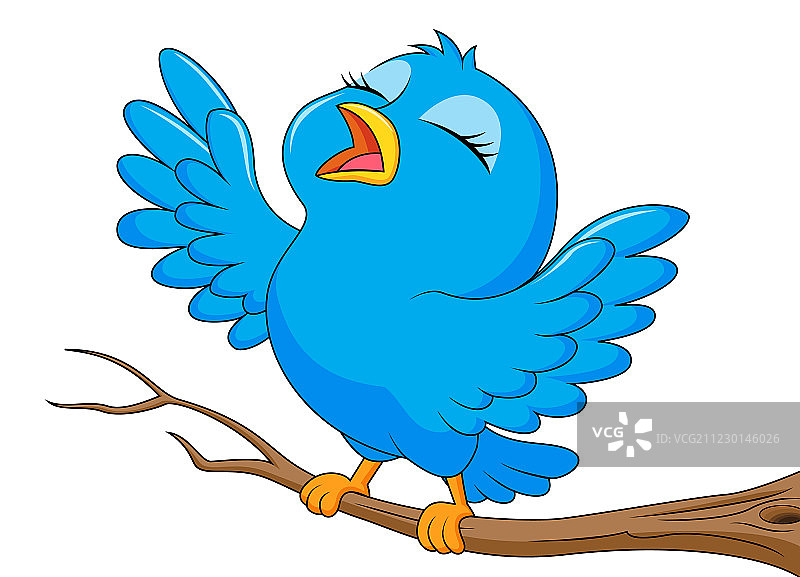 蓝色卡通小鸟唱歌图片素材