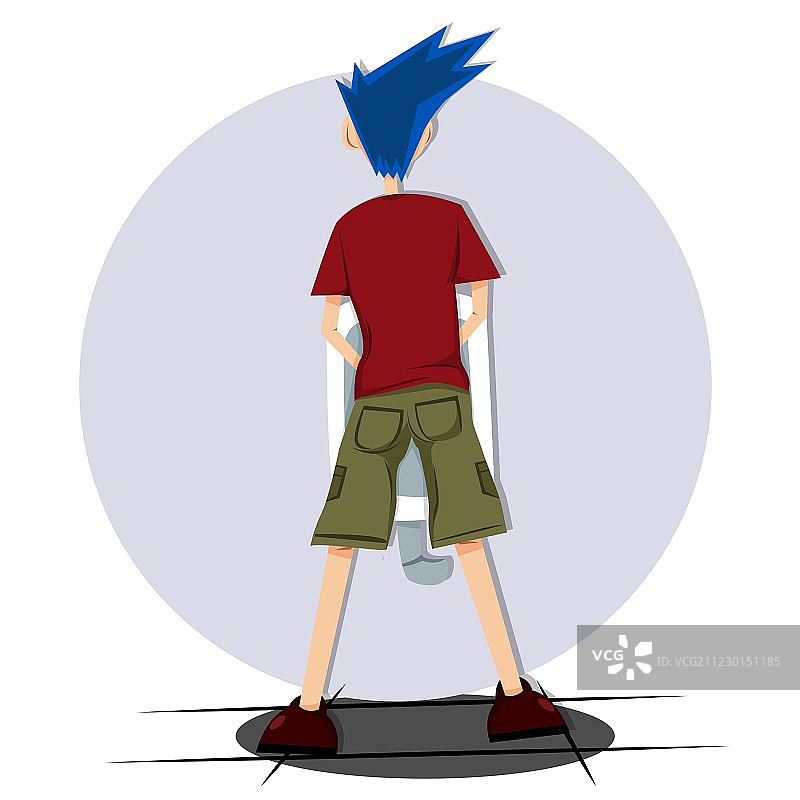 从后面看的蓝头发男人坐在马桶上图片素材