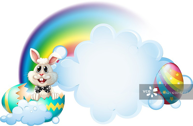 彩虹旁有小兔子图案的裂纹彩蛋图片素材