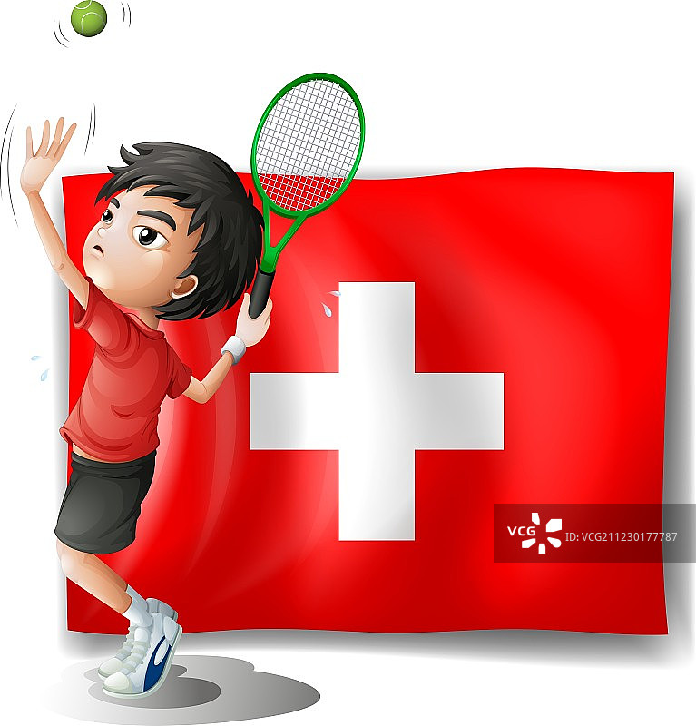 瑞士国旗前的网球运动员图片素材