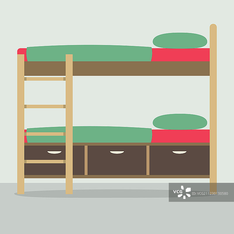 地板上的双层床的侧面图图片素材