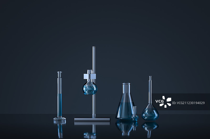实验室的化学仪器器皿，三维渲染图片素材
