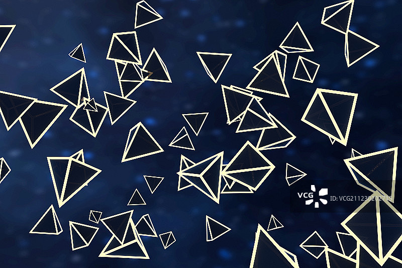 三维渲染，深色背景下的三角形透明宝石图片素材