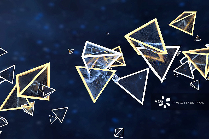 三维渲染，深色背景下的三角形透明宝石图片素材