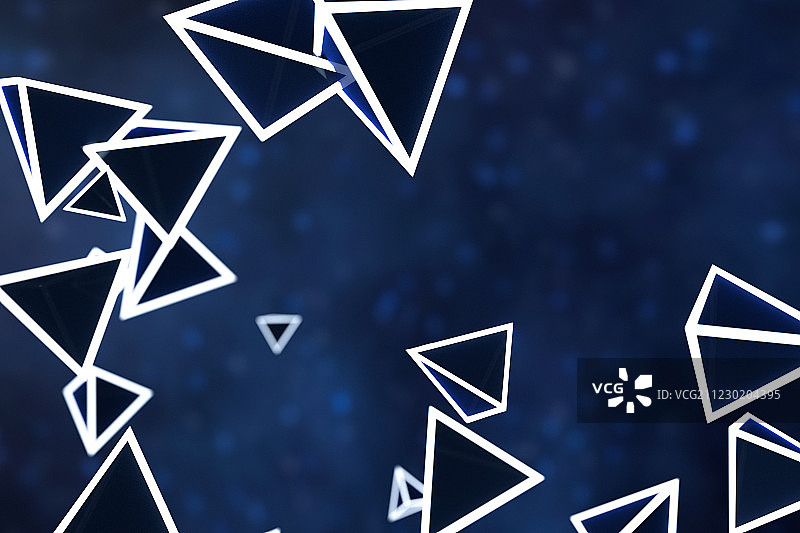 深色背景下的三角形透明宝石，三维渲染图片素材