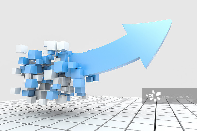 蓝色箭头模型与方块创意背景，三维渲染图片素材