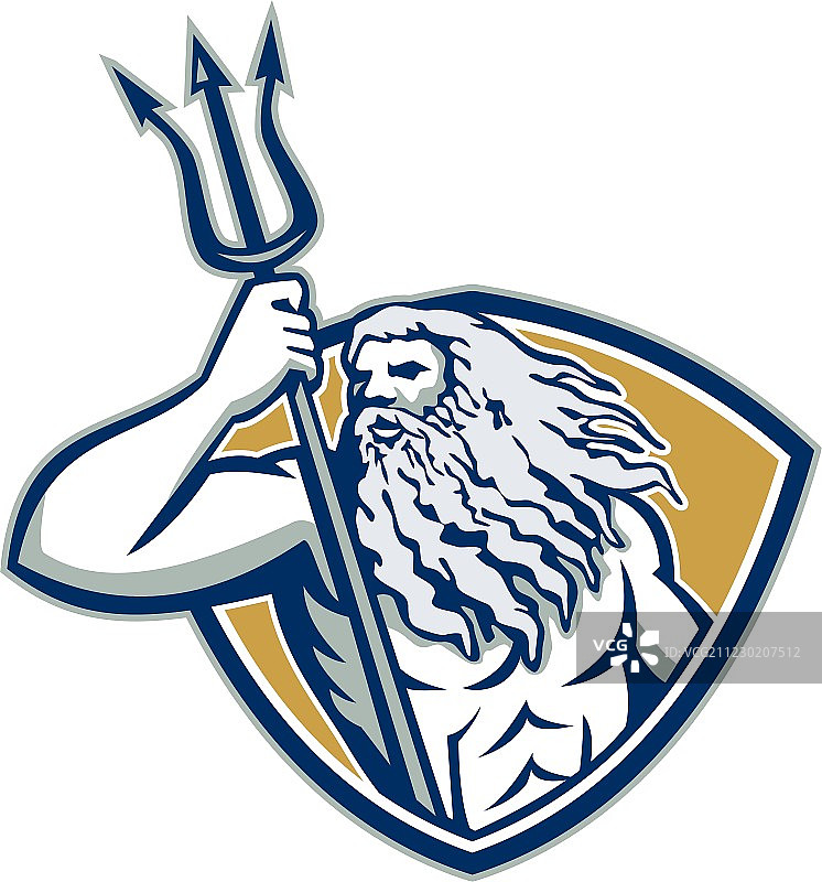 海王波塞冬三叉戟盾牌复古风图片素材