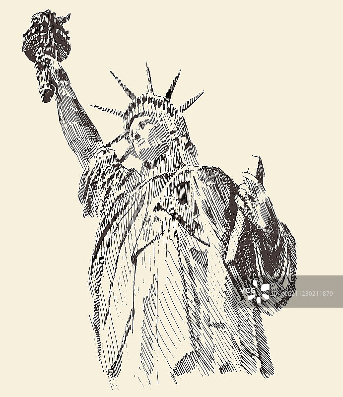 手绘自由女神像雕刻草图图片素材