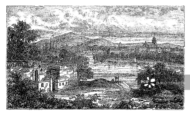 19世纪90年代法国阿基坦大区巴约讷古董雕刻图片素材