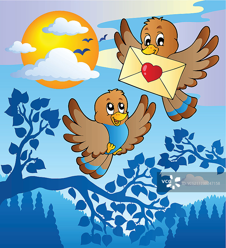 两只可爱的鸟儿和情书2图片素材
