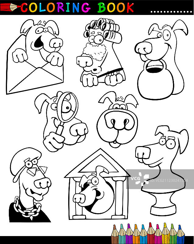 卡通狗填色书或页面图片素材