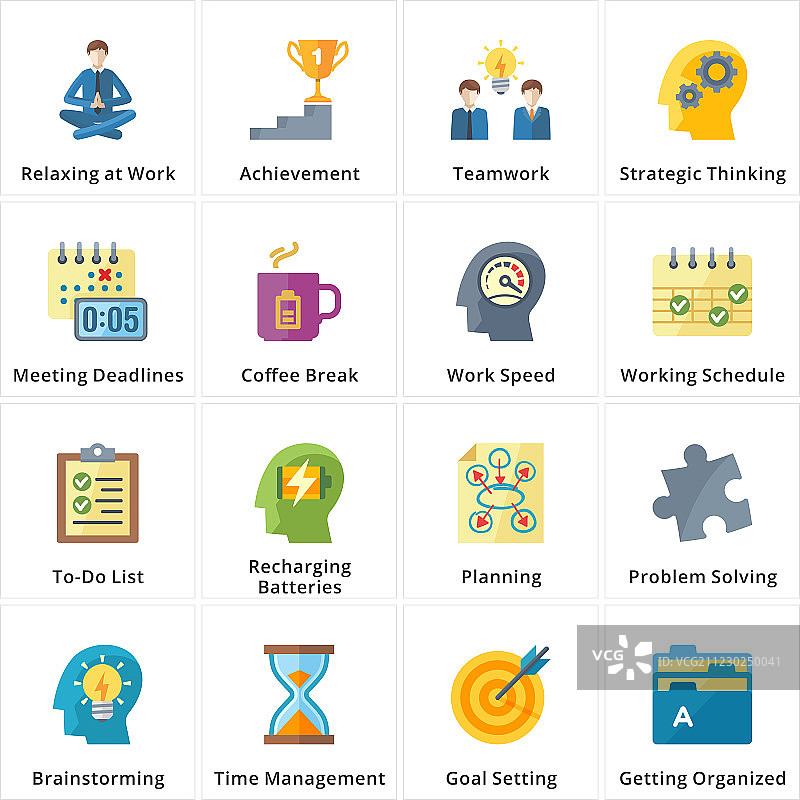 工作效率扁平风格图标图片素材