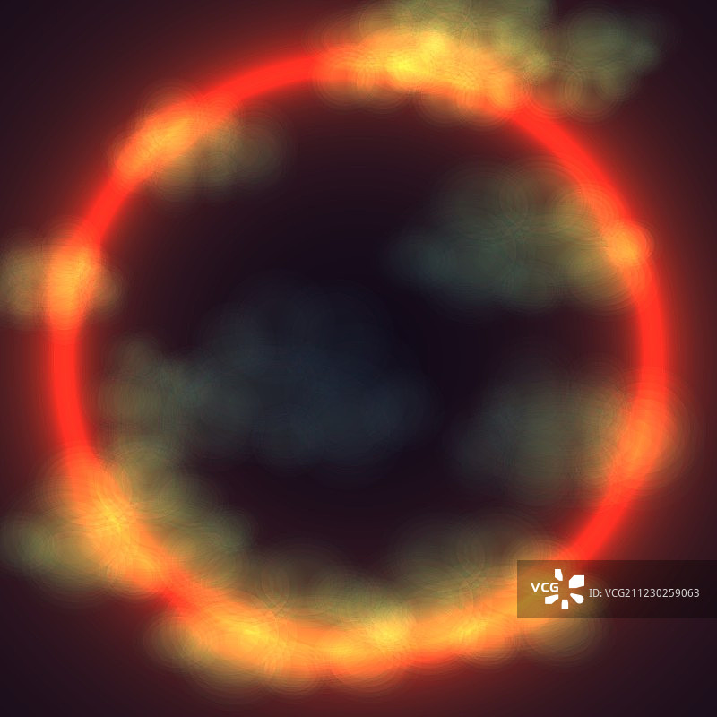 深色雾面背景上的圆形霓虹橙色框架图片素材