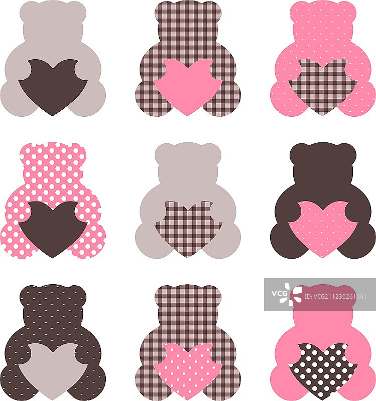 可爱的抽象泰迪复古套装 - 棕色和粉色图片素材