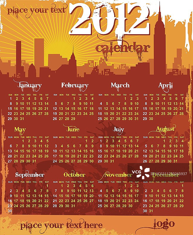 2012年城市复古日历图片素材