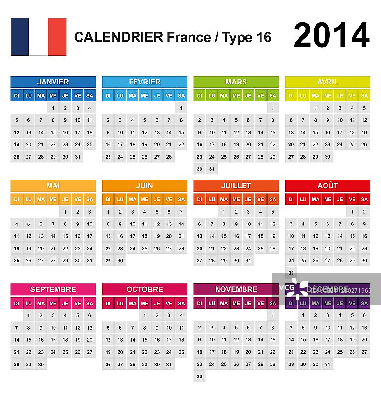 2014年法国日历 16图片素材