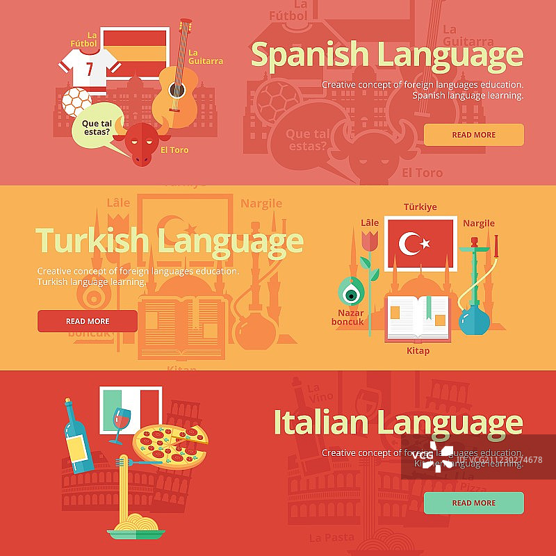 土耳其意大利西班牙扁平banner图片素材