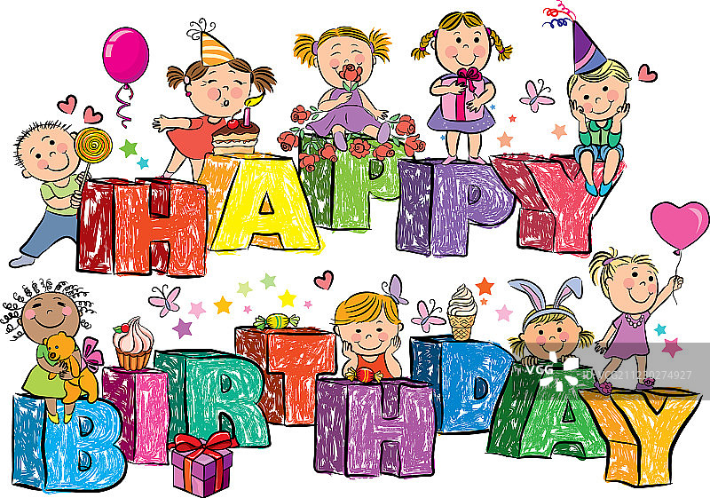 字母上的生日快乐儿童图片素材