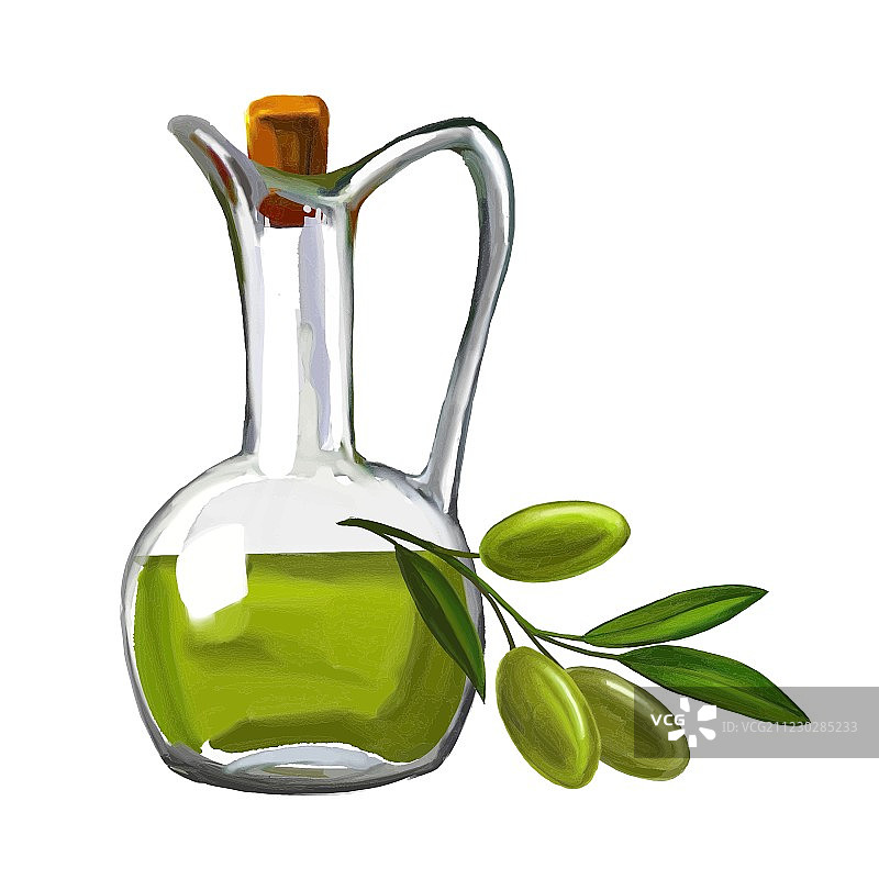 手绘橄榄油与橄榄图片素材