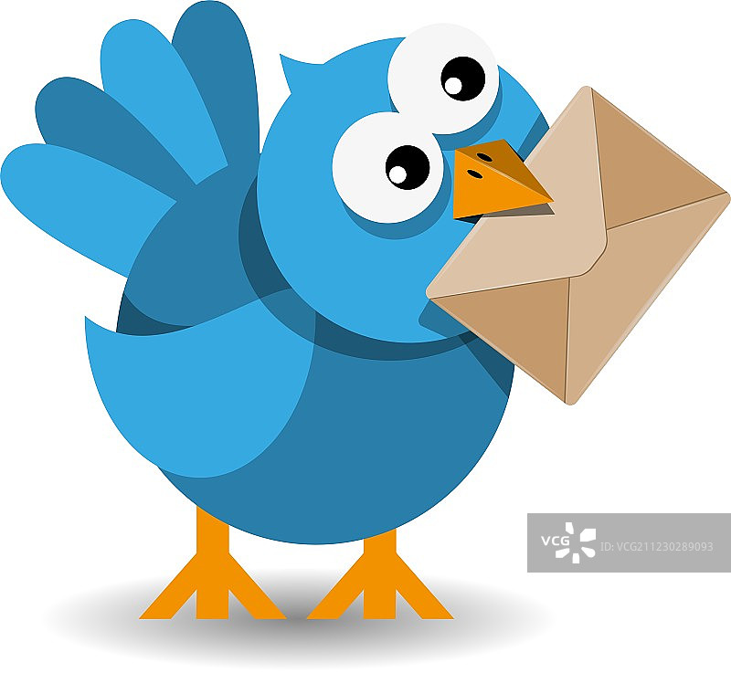 蓝色小鸟与纸质信封图片素材