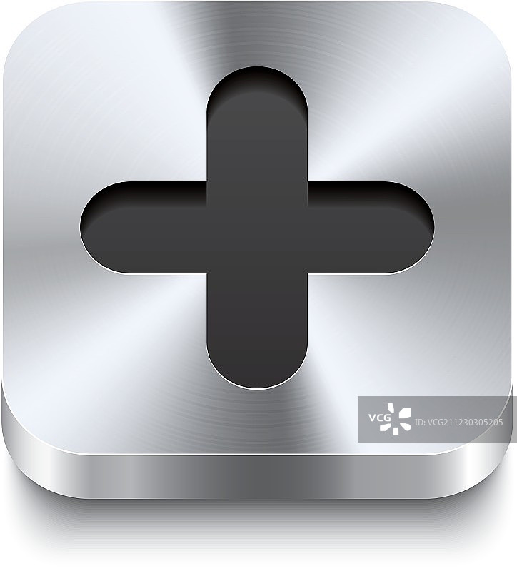 加号图标透视方形金属按钮图片素材