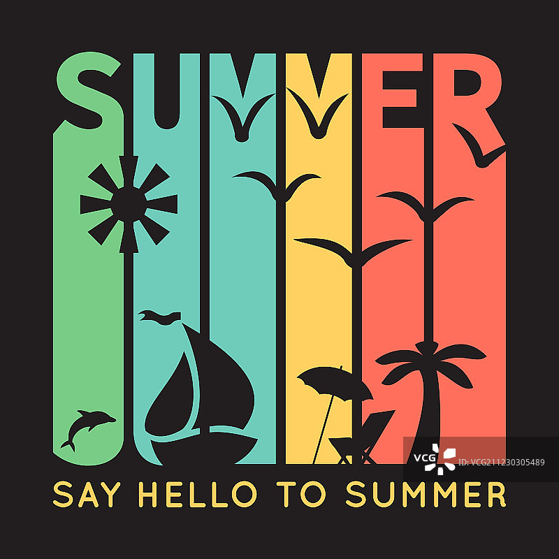 夏季海滩图标T恤排版图片素材