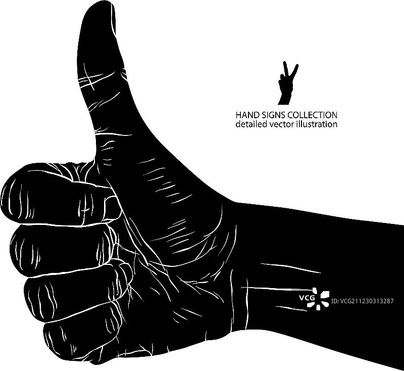 黑白大拇指向上手势图片素材