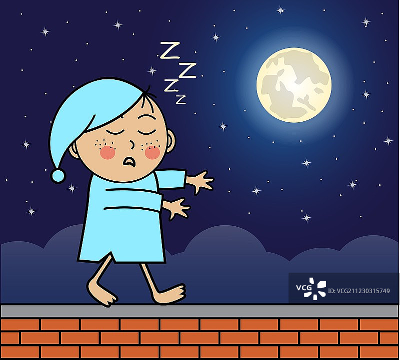 梦游者在屋顶行走图片素材